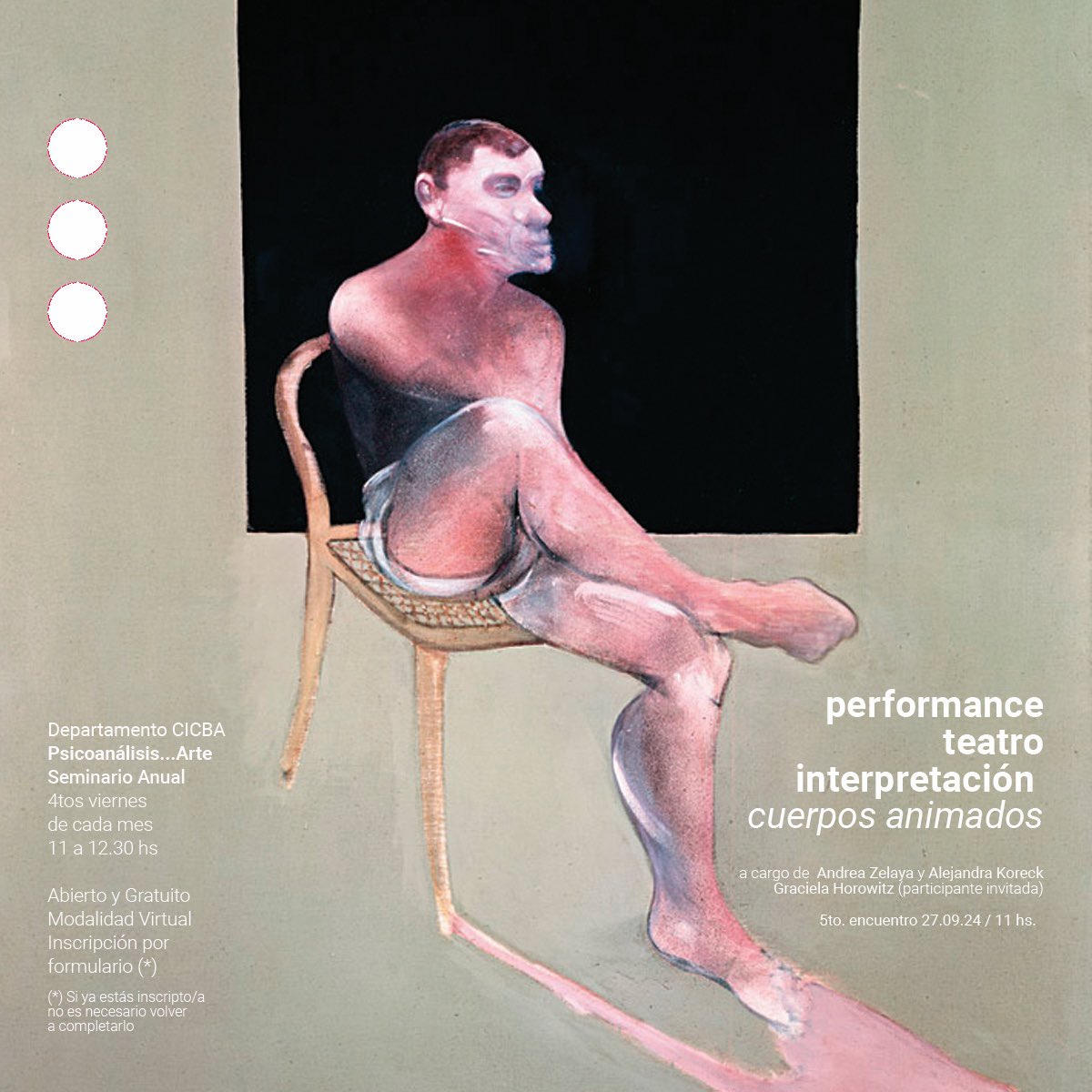 Este viernes 27 a las 11 hs.!!!

5to. encuentro

Performance-Teatro-Interpretación: Cuerpos animados

A cargo de Andrea Zelaya y Alejandra Koreck, y participante del seminario invitada: Graciela Horowitz

Inscripción:
docs.google.com/forms/d/e/1FAI…