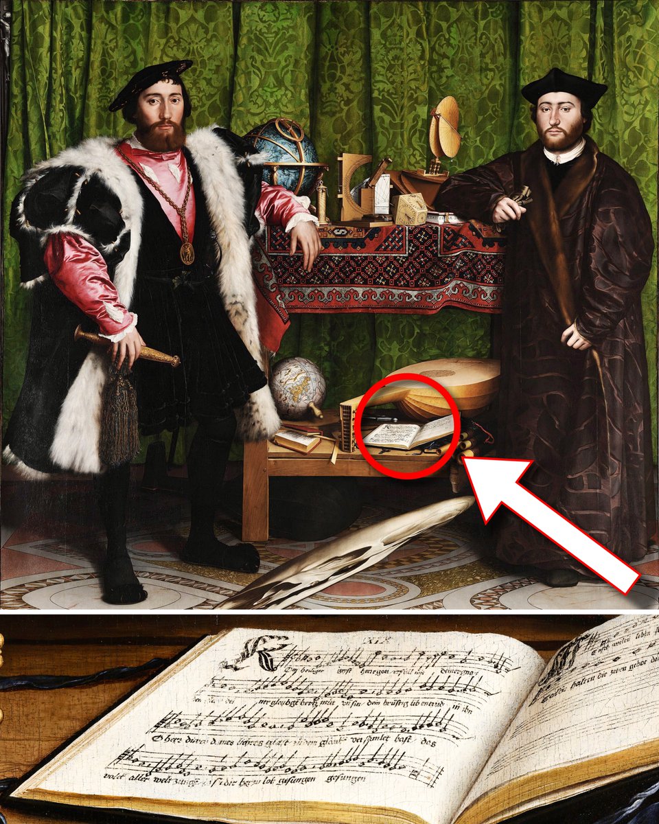 This 500-year-old portrait may seem ordinary, but it's one of the most mysterious in history.

There's so much detail that you can read every musical note on this small page.

But look closer — an unsettling secret is hiding in plain sight... 🧵