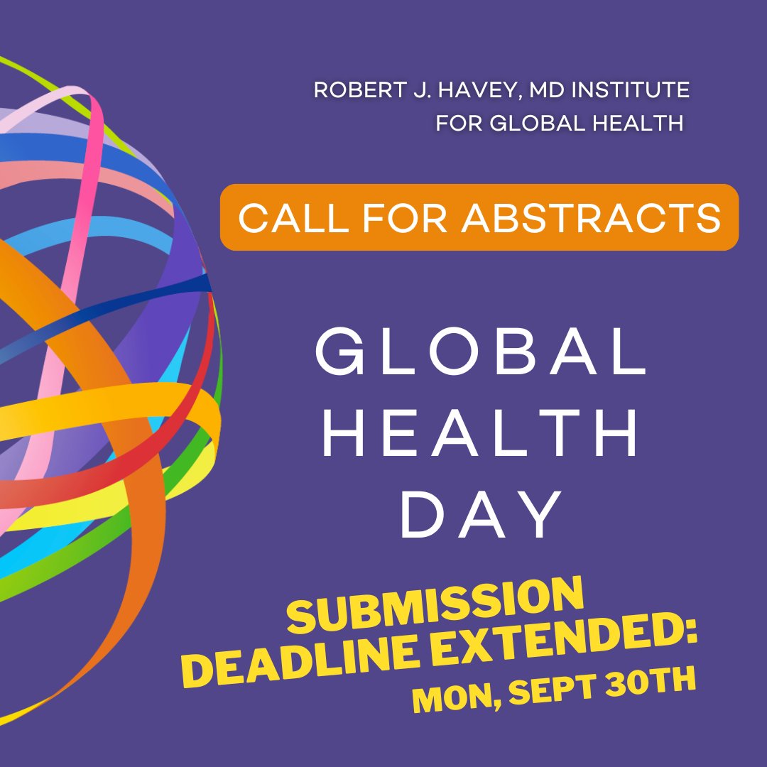 🚨Call for Abstracts DEADLINE EXTENDED🚨 

Apply to present a poster on a project relevant to global health at this year's Global Health Day!

Deadline EXTENDED to:
Monday, September 30th

Details &amp; Submission:🔗spr.ly/6017oW8OT