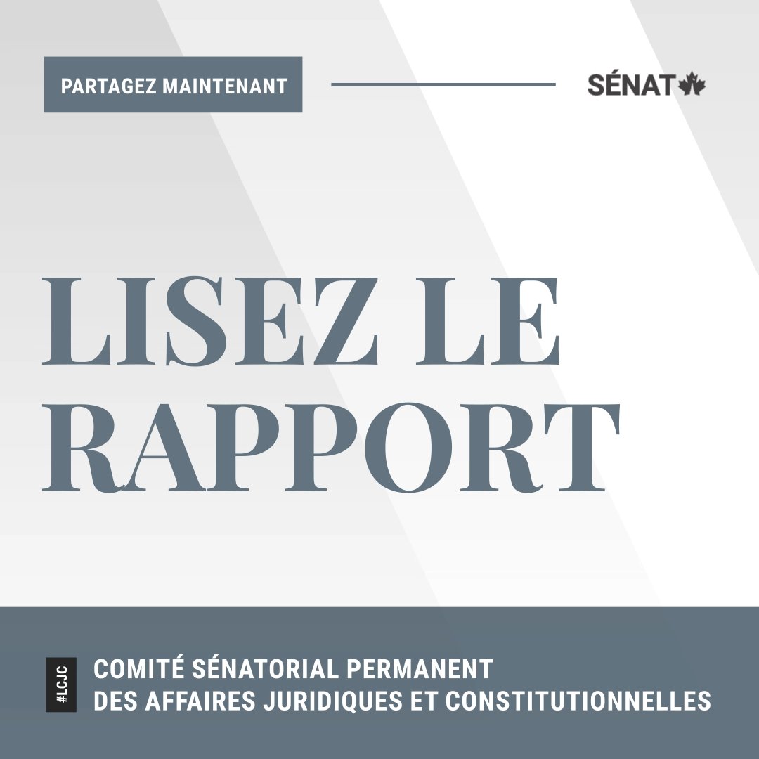 SenatCA's tweet image. Le Comité sénatorial des affaires juridiques et constitutionnelles a publié un rapport sur le projet de loi #S250. 

Lisez le rapport : ow.ly/QRs750TuEaV
Pour plus d'info sur le projet de loi : ow.ly/1Sn450Tuukx

#SenCA #LCJC #PolCan