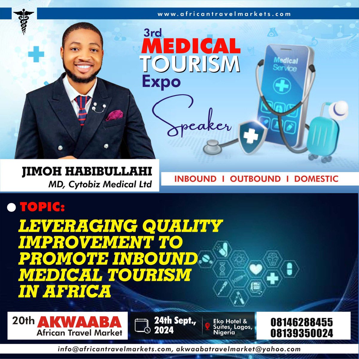 JimohHabibullah's tweet photo. As MD of Cytobiz, I'm passionate about improving healthcare quality through strategic market workforce solutions in international communities.
Boosting inbound medical tourism and enhancing patient care across Africa
#AfricaHealthcare #MedicalTourism #QualityWorkforce #Cytobiz https://t.co/nEmlmj0JJD