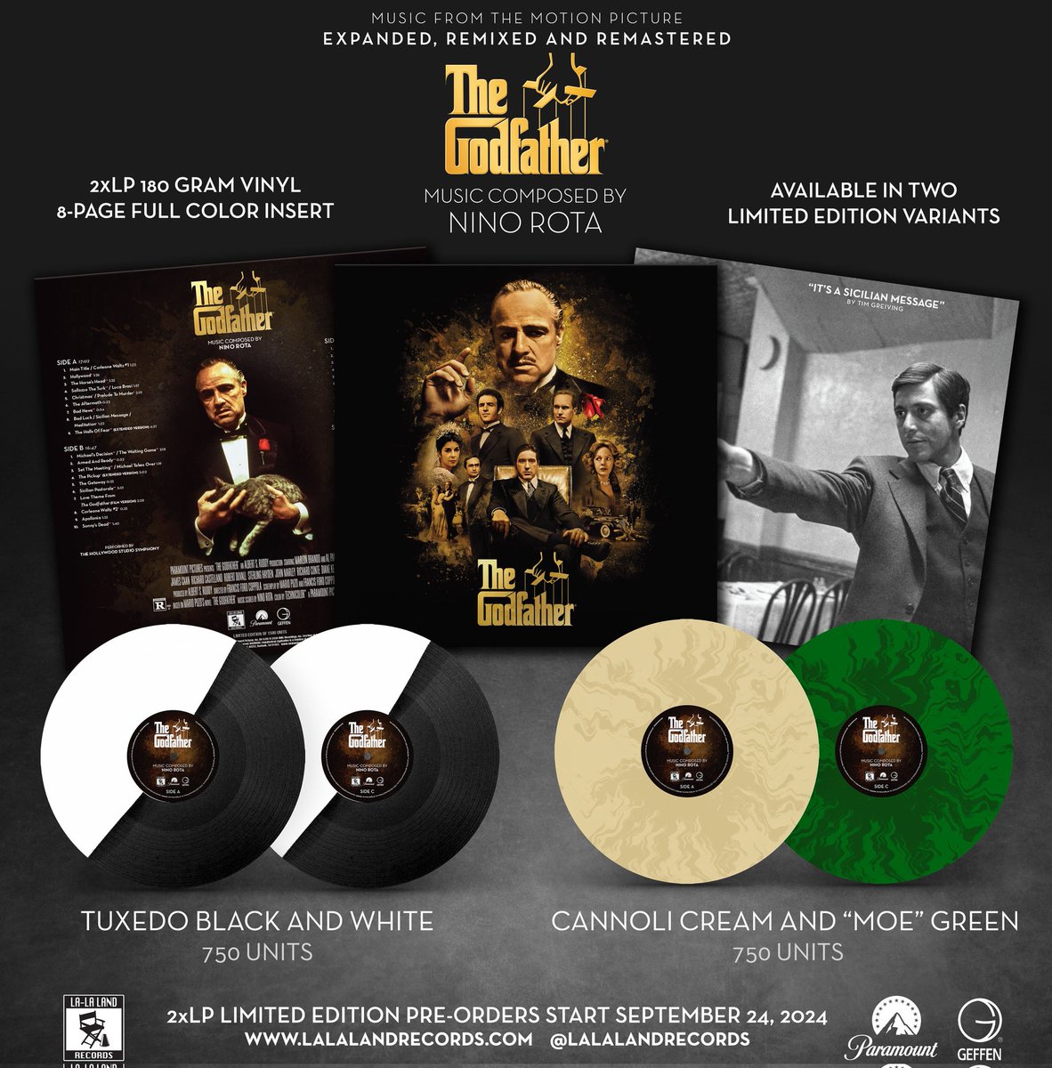 PRE-ORDER NOW only at lalalandrecords.com ! #TheGodfather by #NinoRota Expanded, Remixed &amp; Remastered Limited Edition 2XLP ! 180 Gram #Vinyl <a href="/33rpmblog/">The Vinyl Stop</a> <a href="/waxworkrecords/">Waxwork Records</a> <a href="/VinylDistrict/">The Vinyl District</a> #LP <a href="/addictedtovinyl/">Addicted to Vinyl</a>