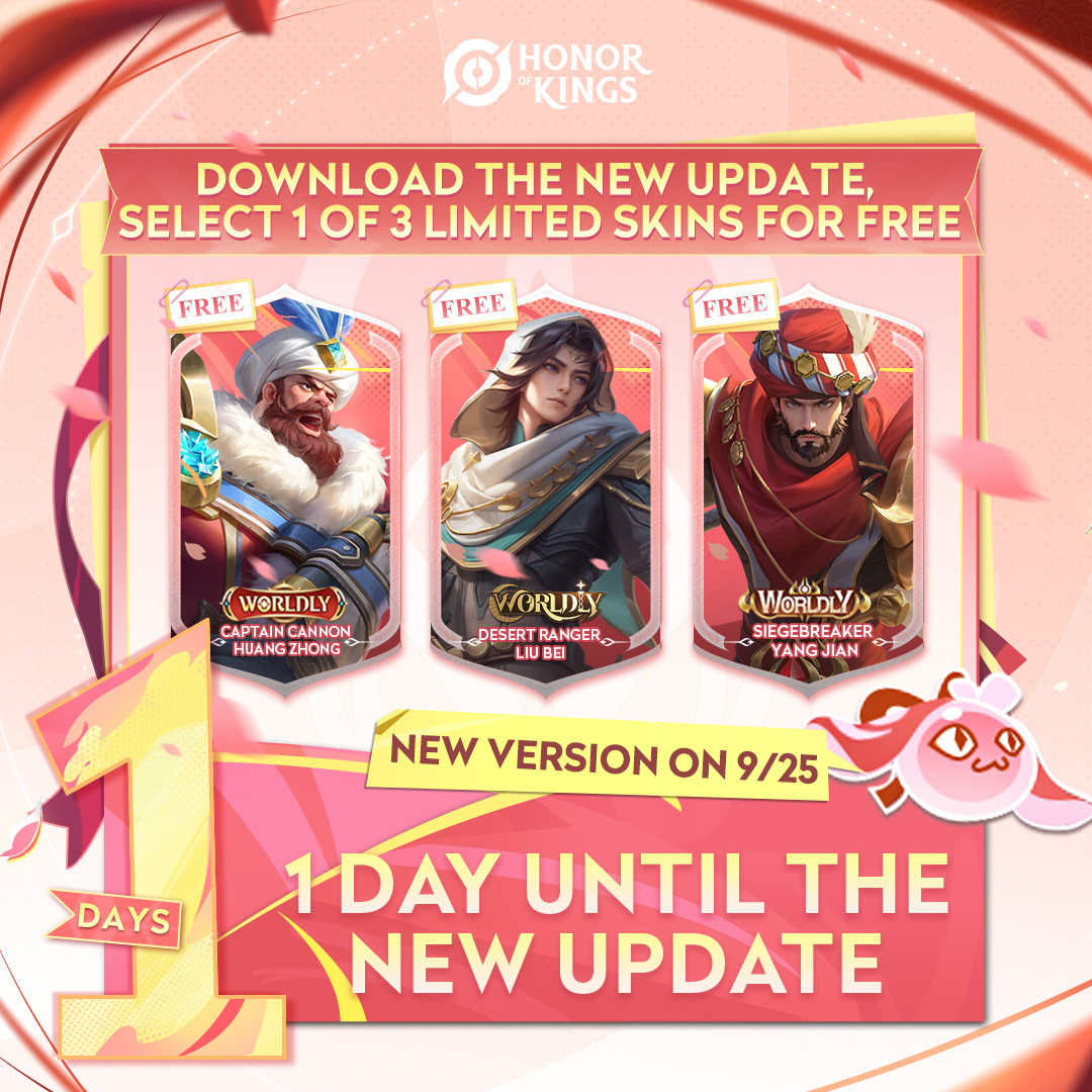 HonorOfKings's tweet photo. Don't forget to update the game version early! ⏰
Complete the new version update and select 1 of 3 limited skins for free!
See you in S7!
#HonorofKings #S7ArchitectsofFate https://t.co/1RdPwHUQN1
