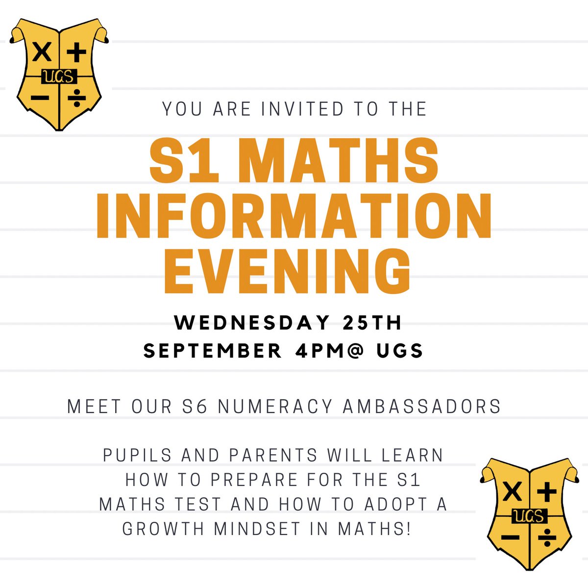Looking forward to seeing lots of S1 pupils and parents at tomorrow nights S1 information evening! <a href="/MrACampbell29/">Mr Campbell </a> @UGS_S1
