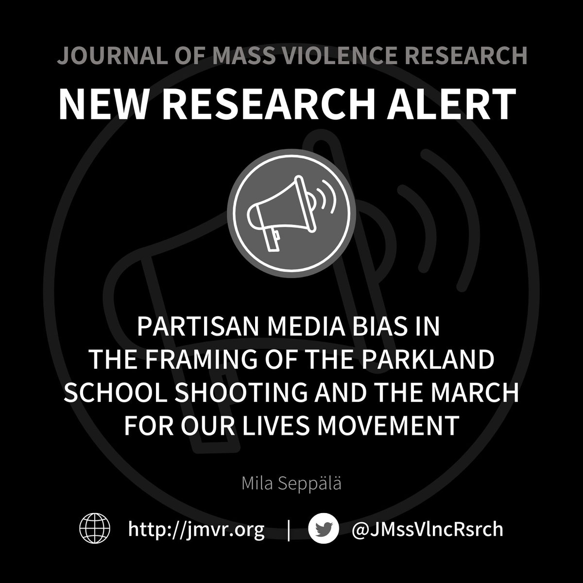 📢 We are back with brand new research! 📢

Check out the latest research from <a href="/MilaSeppala/">Mila Seppälä</a> that examines media framing of the Parkland school shooting and the <a href="/AMarch4OurLives/">March For Our Lives</a> movement afterwards. It’s 🆓 to read at JMVR.org! Check it out now! #JMVR