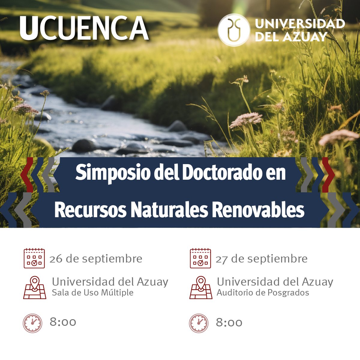 📢Cambio del lugar del evento
Debido a los cortes de luz, el simposio se llevará a cabo  en la Universidad del Azuay. El primer día, el evento se realizará en la Sala de Uso Múltiple, y el segundo día, en el Auditorio de Posgrados.
