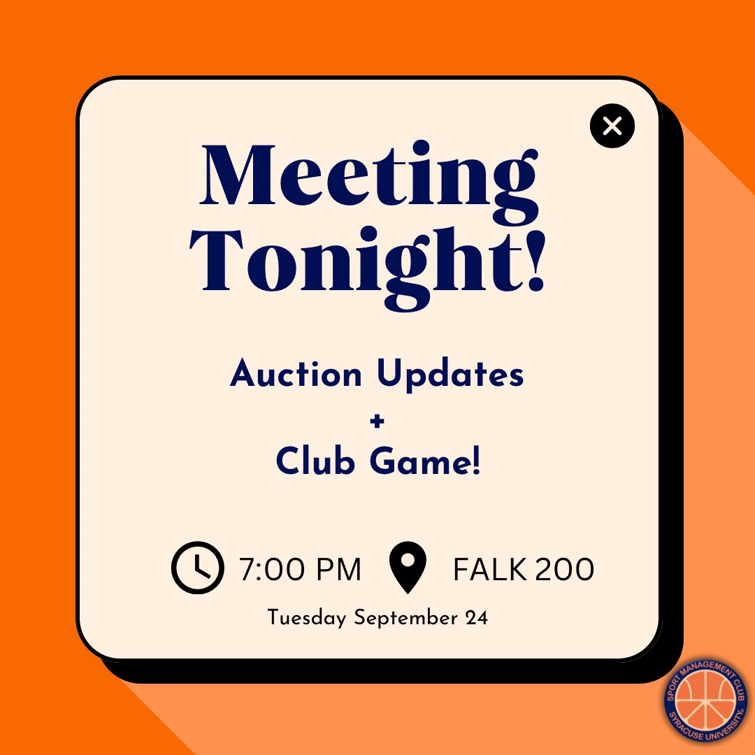 SPM Club meeting tonight!! We have a few auction updates for yall! 3v3 basketball?! T Shirts?!! Then we’ll get into groups to play a game! Hope to see everyone tonight! Falk 200 @ 7 PM.