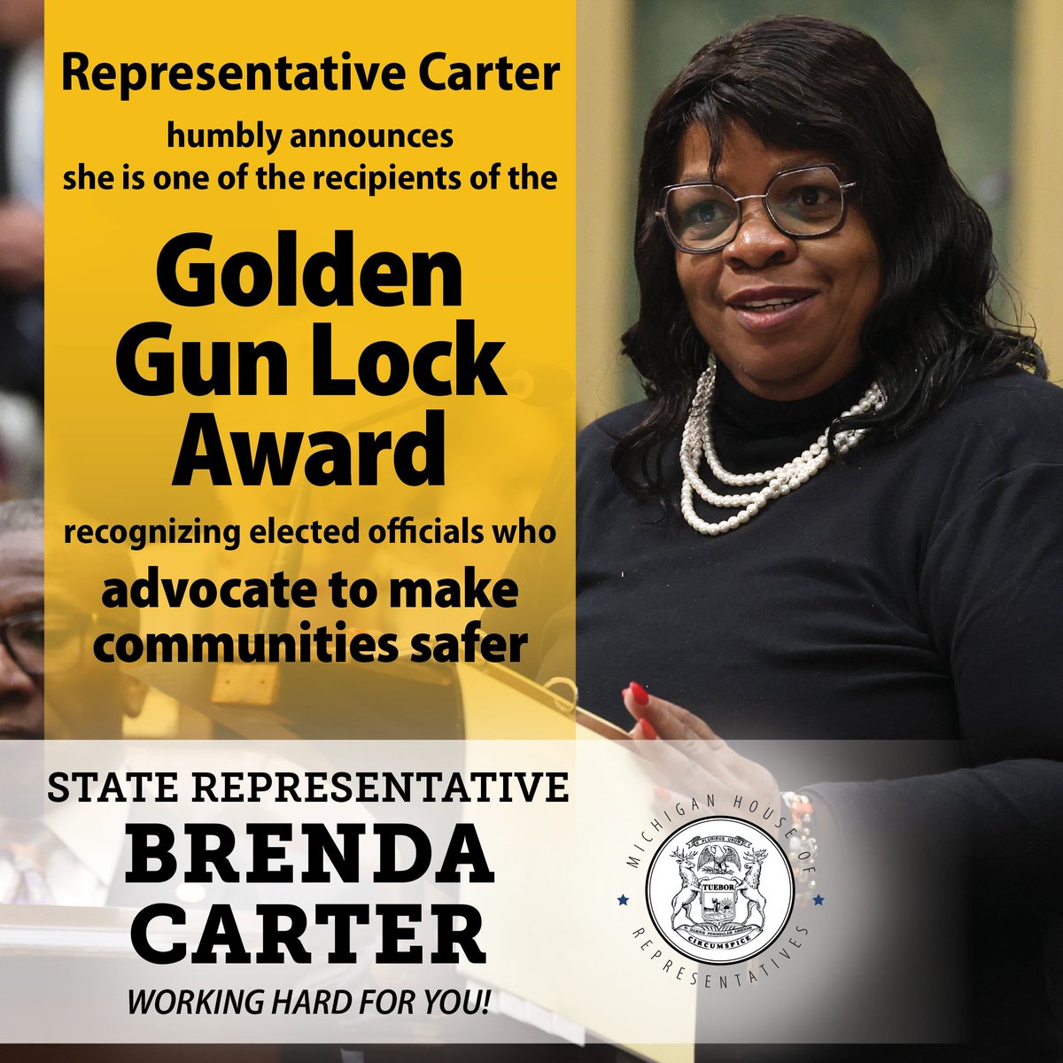 I am proud to announce that I have received the Golden Gun Lock Award, recognizing my efforts to advocate for safer communities. Thank you for trusting me to work hard for you. Together, we are making a difference.