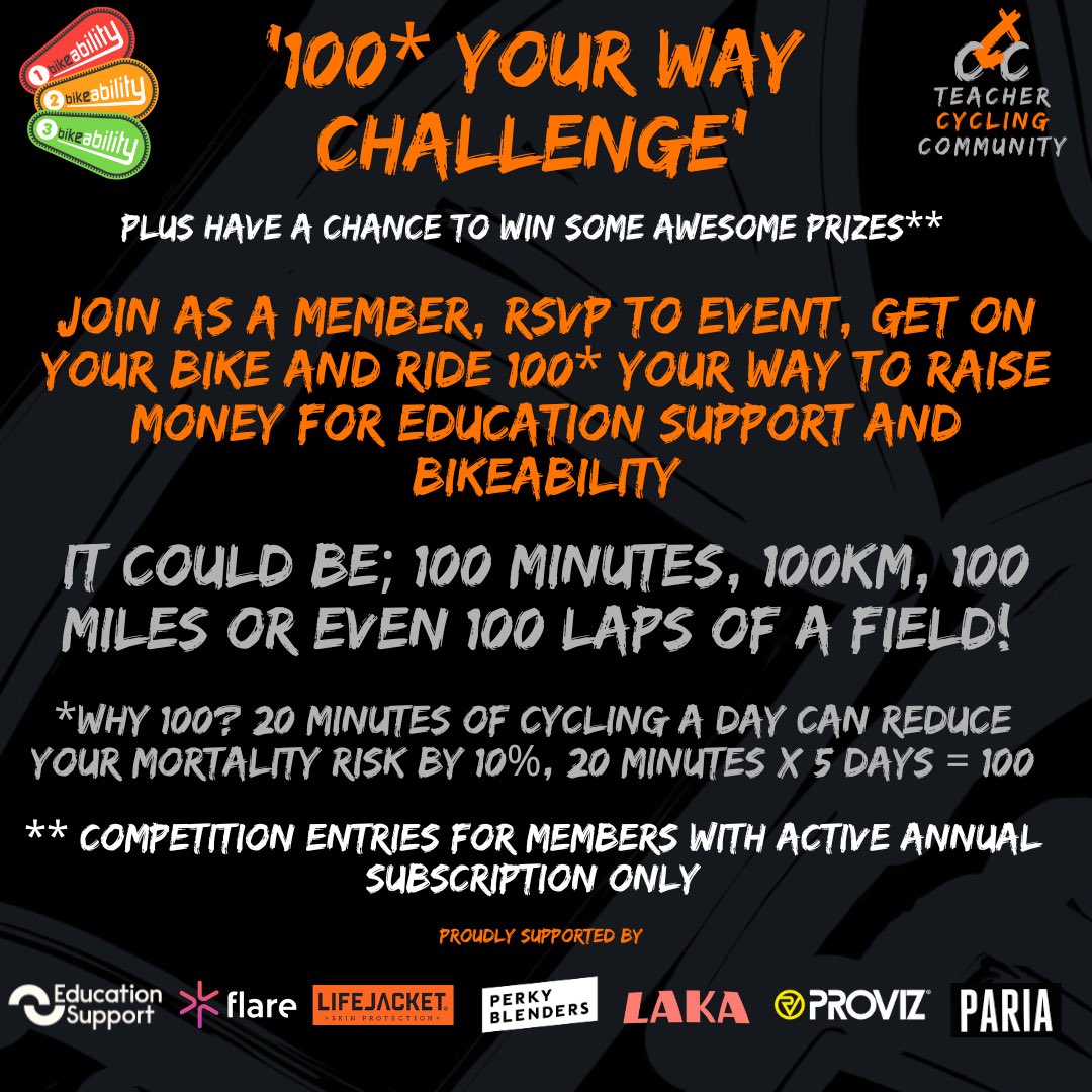 Day 2 of #cycletodchoolweek Still time to sign up, donate &amp; enter the competition. You currently have a 1 in 8 chance* of winning the top prize if you enter now, what’re you waiting for? 
RSVP as an annual/monthly subscribed member
teachercycling.com/cycle-to-schoo…
*At time of posting