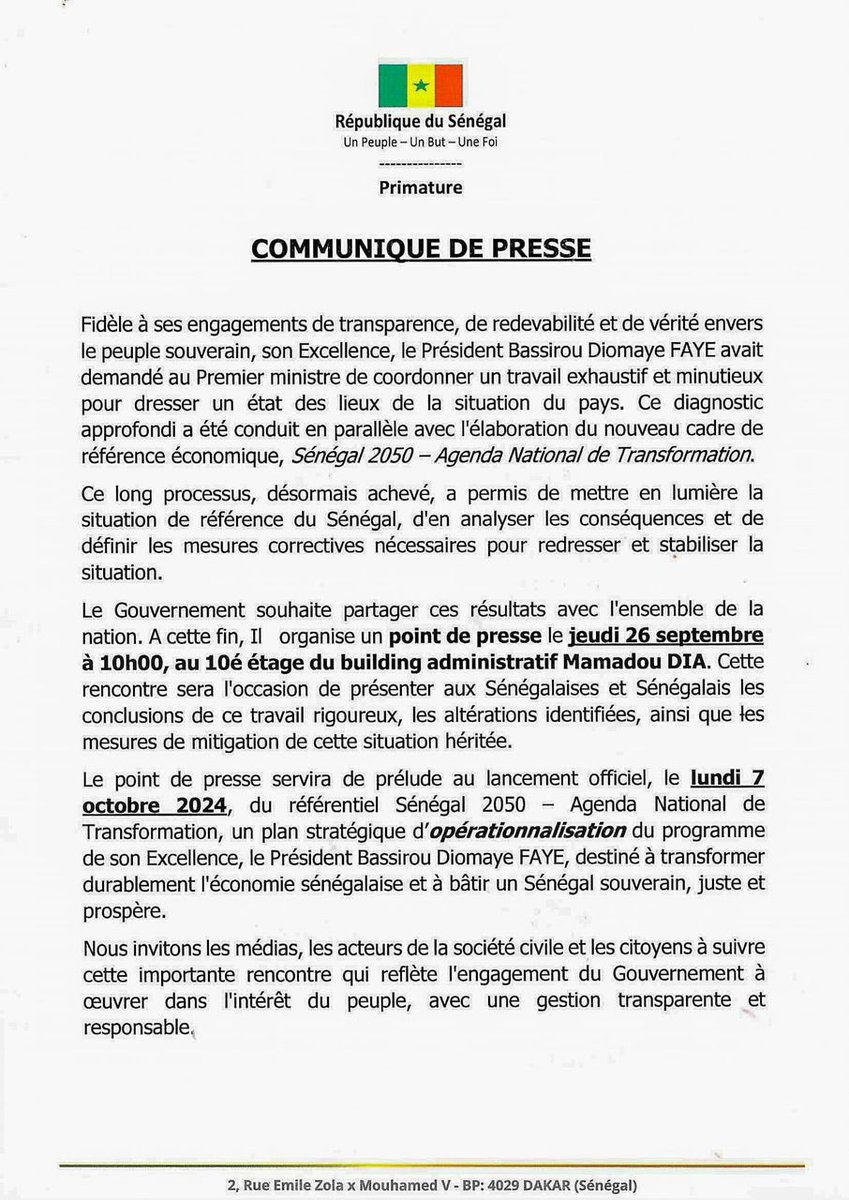 autruicomoi's tweet photo. Le Gouvernement fera face à la presse jeudi au 10e étage du Building Administratif Mamadou Dia pour un point sur les Résultats de l’etat des lieux de la situation du pays #Kebetu https://t.co/5uJOYjb2RQ