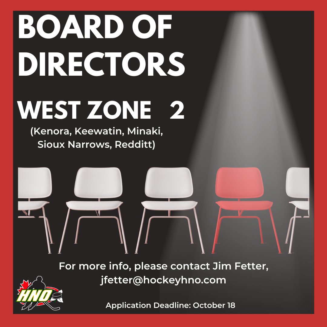 HNO is currently looking for a WEST ZONE 2 Director for our Board of Directors.

If you are interested in applying for the West Zone 2 Director's position, or would like more info, please contact Jim Fetter at,  jfetter@hockeyhno.com

Deadline to apply is October 18