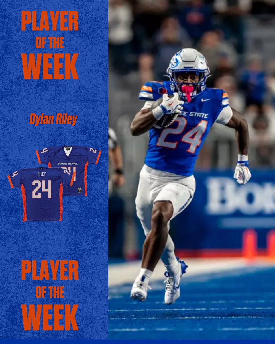 POTW is Dylan Riley for being named Mountain West Freshman of the Week! 🤝

Shop his locker room today!🟠🔵

#DylanRiley #BoiseStateFootball #POTW