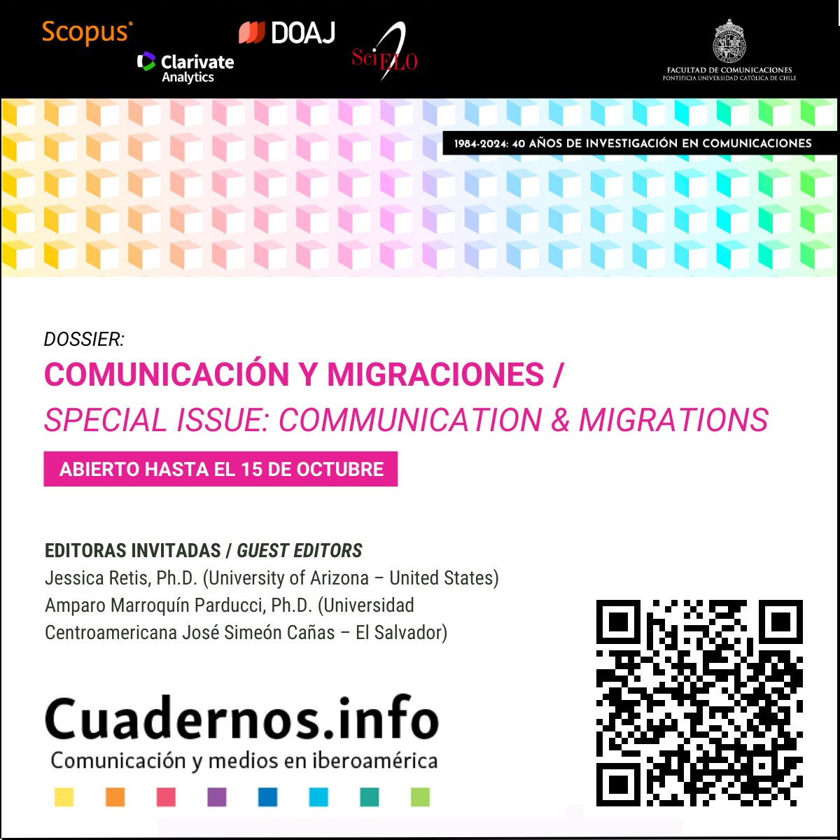 CuadernosInfo's tweet photo. 📢¡Convocatoria abierta! 🔹🔹🔹
#cfp #academia #comunicación #migraciones #revistascientificas https://t.co/PSsQXNlpTD