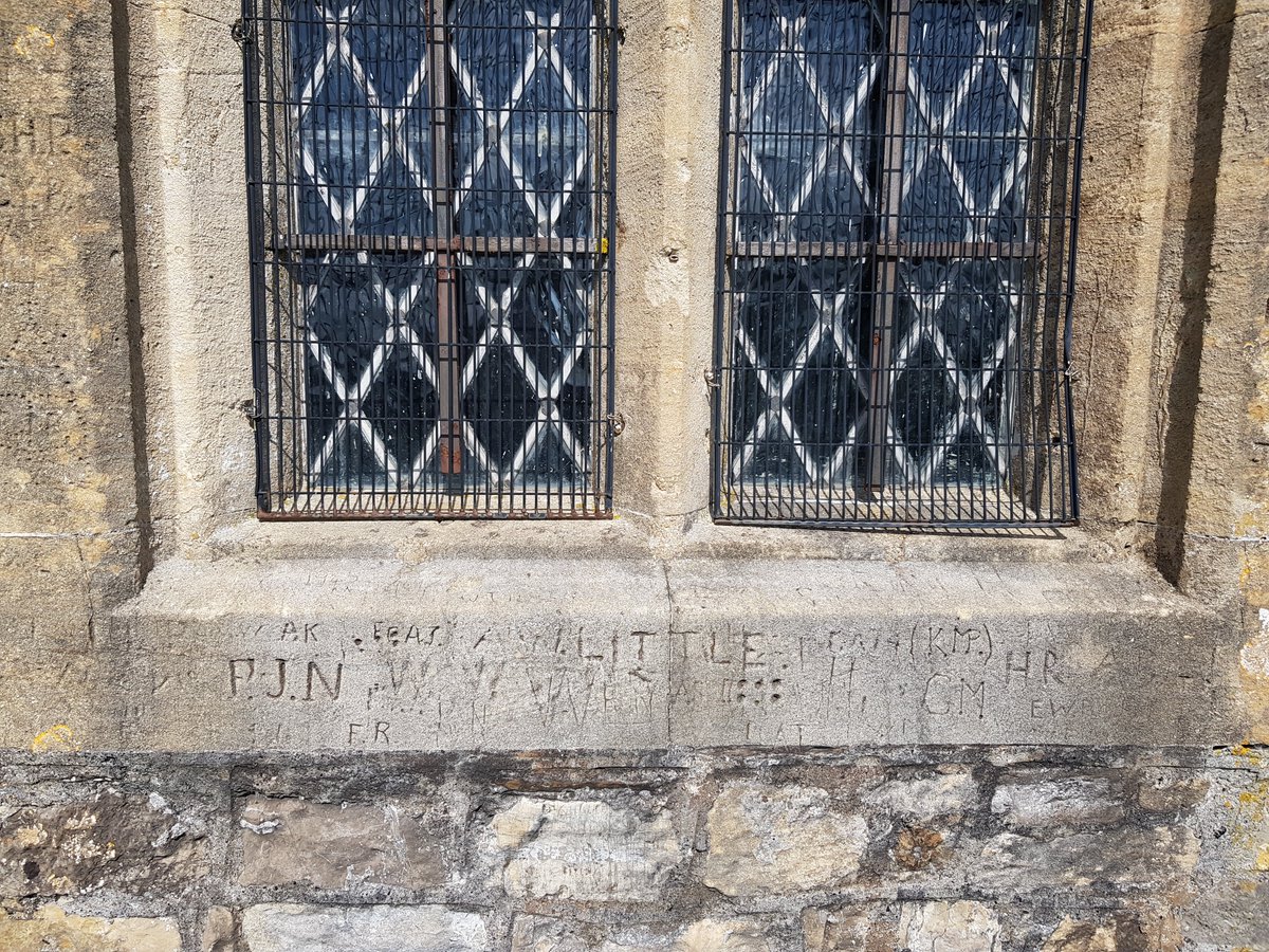 TheHistoryMouse's tweet photo. Copious graffiti on the cill of one of the two windows on the south of the chancel #OldStNicholasUphill #Dorset #GraffitiTuesday #HistoricGraffiti https://t.co/N7seVYsES4