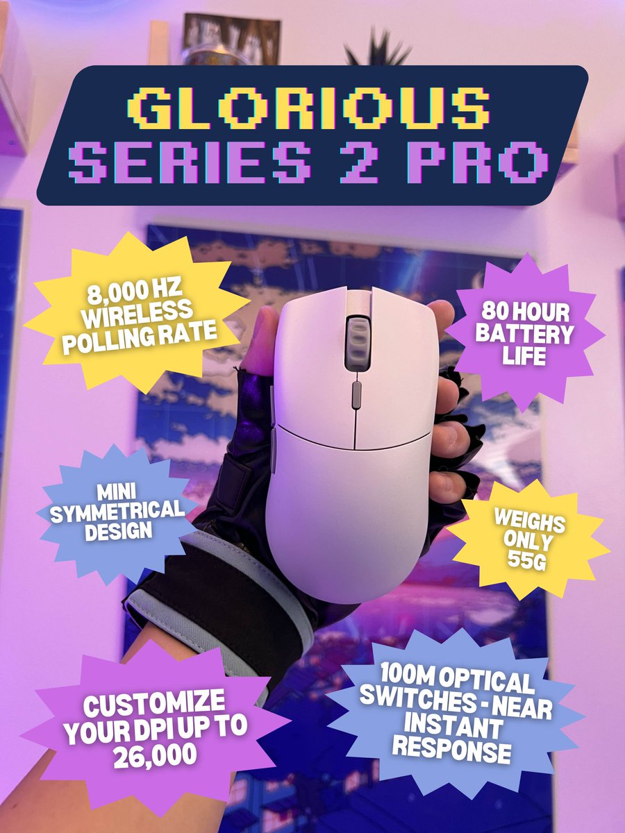 Graeluxe's tweet photo. Thinking I might be able to finally be a Jett main with this BRAND NEW @Glorious Series 2 PRO Mouse! 

I'm already obsessed with how lightweight and smooth it feels - ALSO FINALLY A MOUSE THAT FITS MY HANDS!!! 🥹

Get your own w/code GRAE ➡️ https://t.co/tQCXy0qmh6

#IAmGlorious https://t.co/kUjLKr2amY