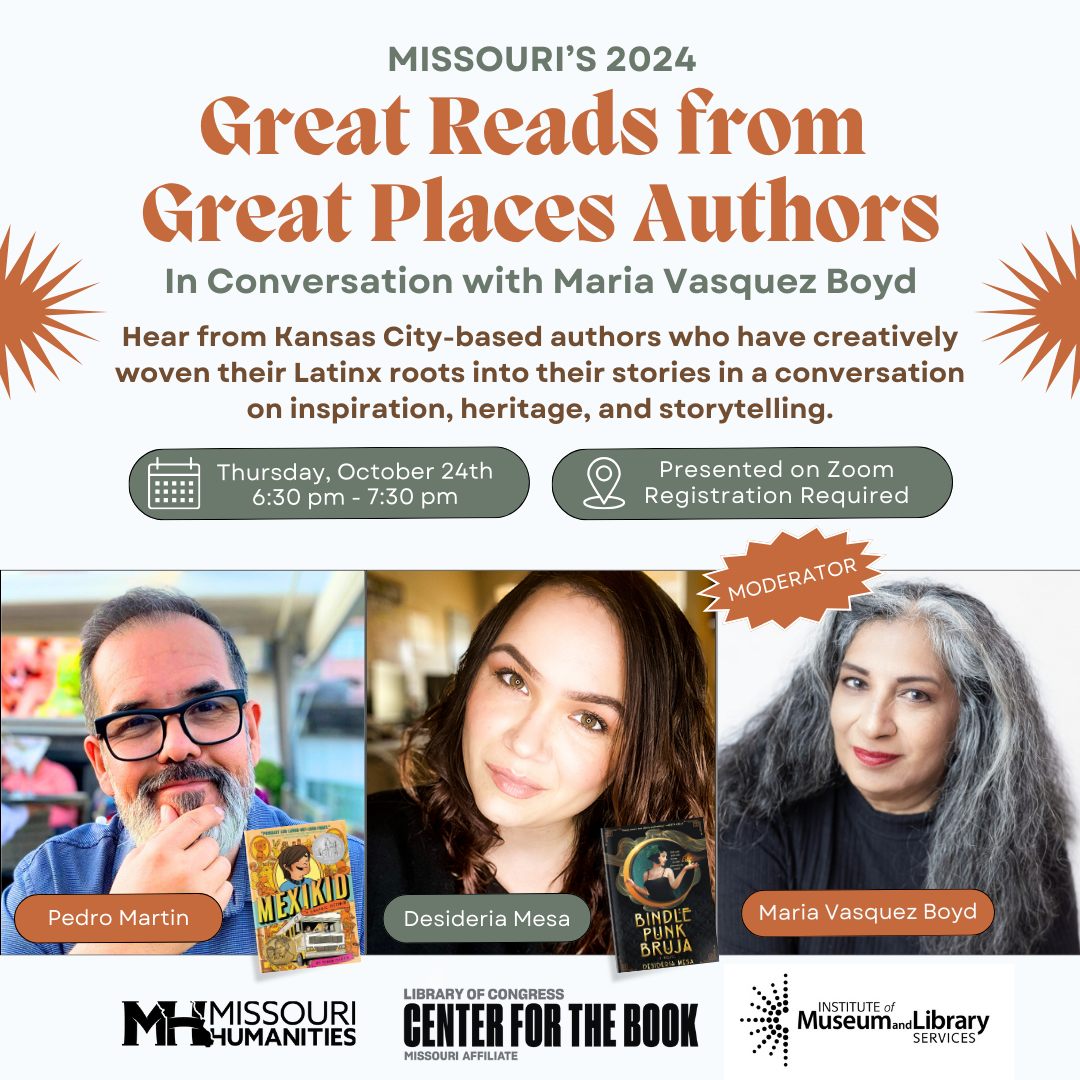 ¡Es oficial! 🎉Join Missouri Humanities for a FREE virtual event on "How Latinx Heritage Shapes Storytelling: Missouri’s 2024 Great Reads from Great Places." 📚✨
Register here: us02web.zoom.us/webinar/regist…