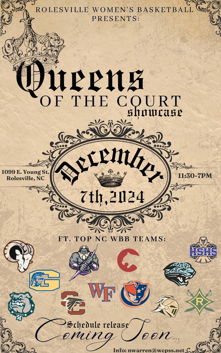 Mark your calendars!🔥🔥🔥 It will be a lot of HEAT @ Rolesville! Dec 7th 2024! $10 entry fee! Tip off starts at 11:30am! College coaches tap in! 💎🏀 Who will be the Queen of the court? 🏀💎 #ClaimYourThrone 💯👑