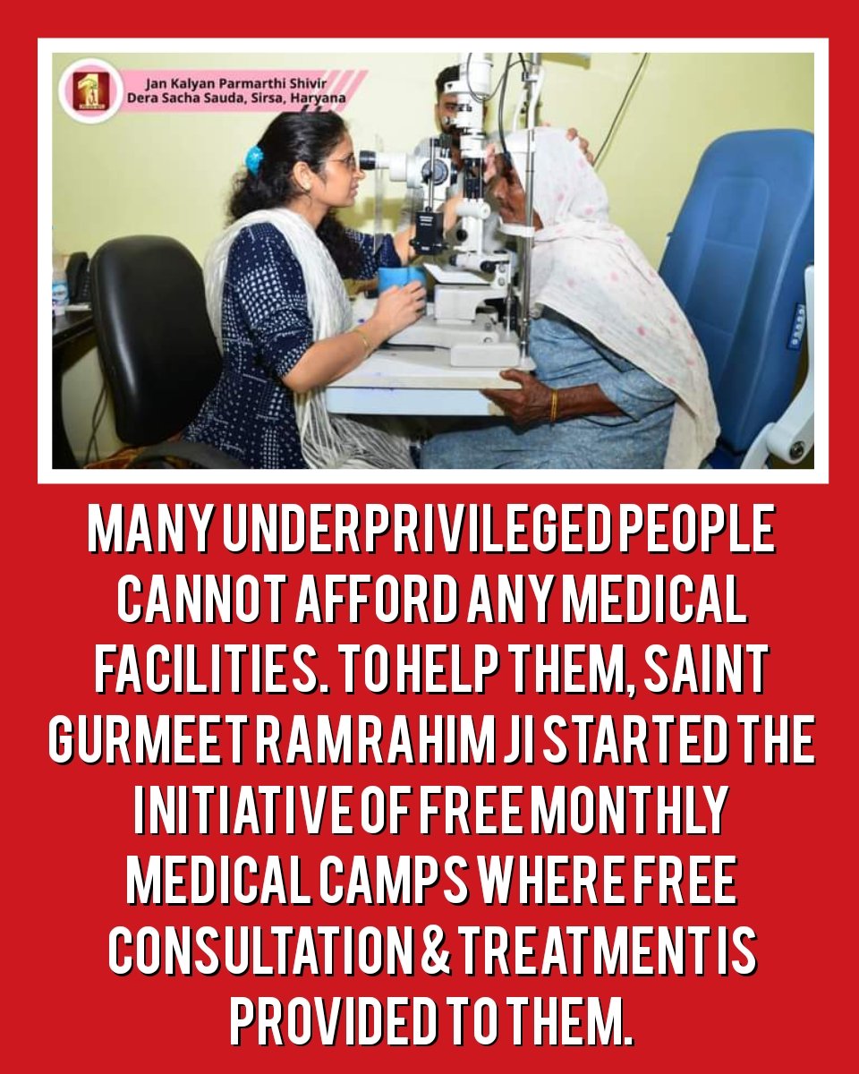KavitaInsan93's tweet image. Dera Sacha Sauda selflessly Organizes Free Health Checkup from time to time under the guidance of Saint Gurmeet Ram Rahim Ji, to Help the Economically Weak families who aren&apos;t able to afford their Treatment. Where every Disease is Treated for Free.#FreeMedicalHelp