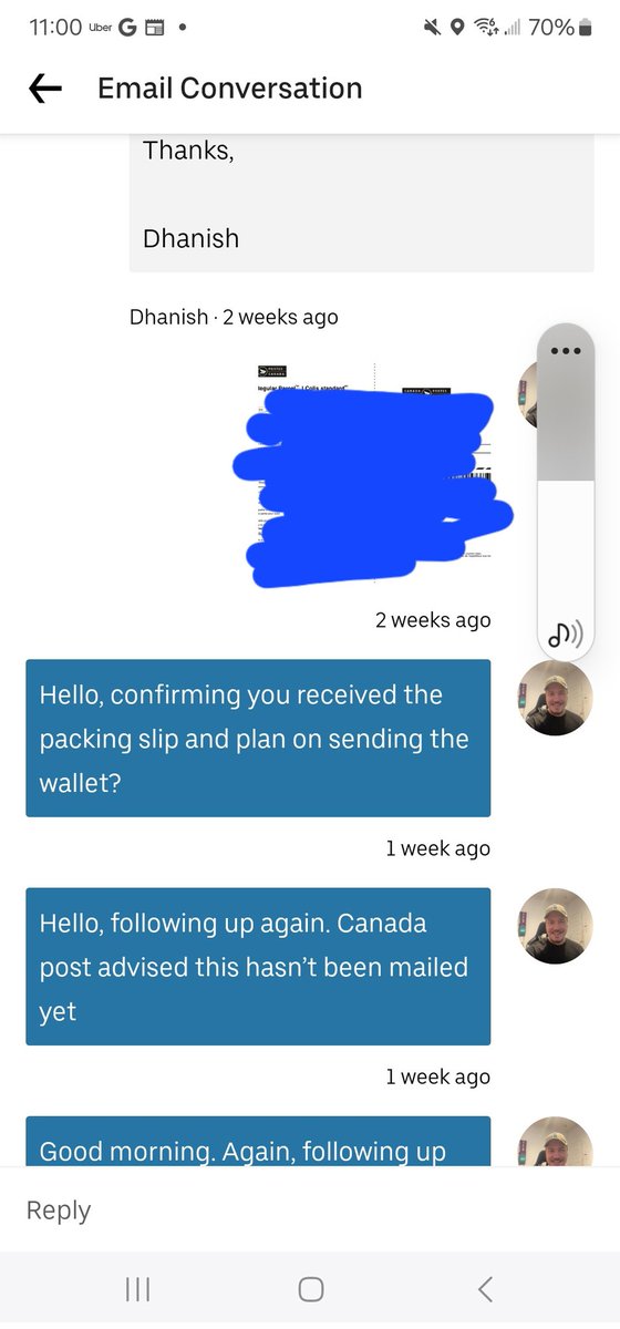 Phantuums's tweet photo. Hey @Uber_Support @Uber it's been 3 weeks since the Uber driver confirmed they found my wallet. No response from anyone on Twitter Facebook or even your help support. Here is proof please assist me it has all my personal information https://t.co/bAZlBJm1uu