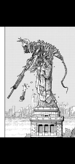 The skeletal structure is really cool, and the depiction of the statue of liberty as this grotesque figure is really neat 