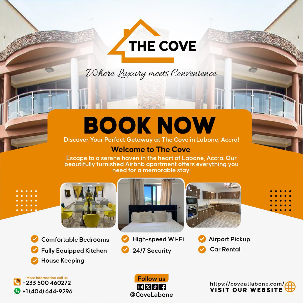 Stay at The Cove Airbnb in Labone,
 and experience the best of Accra with unparalleled comfort and convenience

#thecove #coveatlabone #AirbnbAccra, #VisitGhana, #TravelAfrica, #AccraApartments, #HolidayRentals, #ExploreGhana.