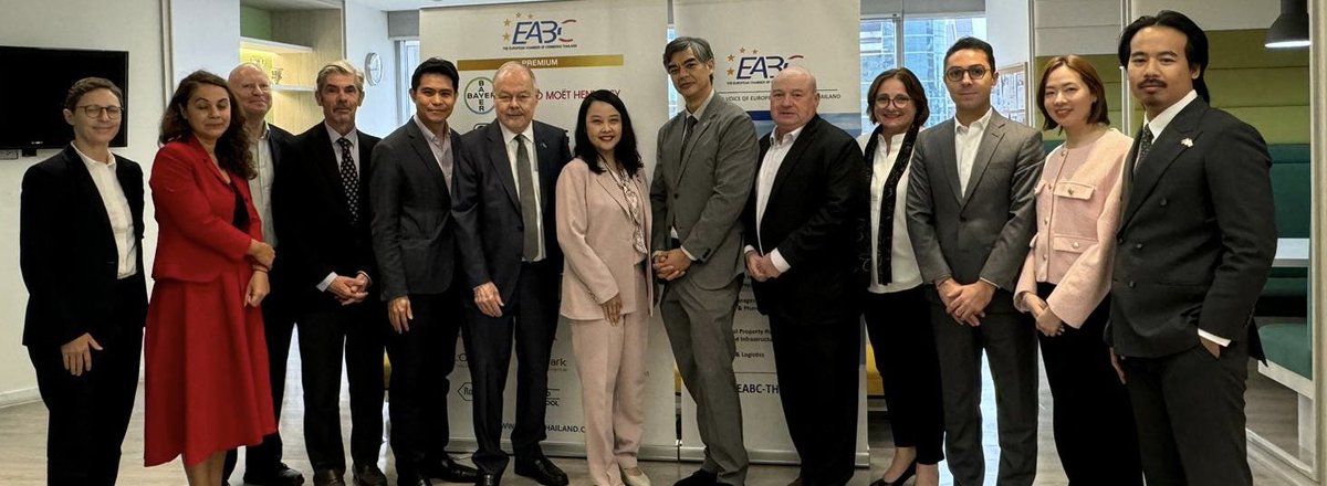 Trade and economic cooperation between the European Union 🇪🇺 and Thailand 🇹🇭 in the context of ASEAN was on the agenda of the discussion today in Bangkok between EABC Thailand and Ambassador <a href="/sujiseam/">Sujiro Seam 🇪🇺</a> <a href="/EUinASEAN/">EU in ASEAN</a> &amp; <a href="/EPinASEAN/">European Parliament in ASEAN</a> <a href="/AntoineRipoll/">Antoine Ripoll</a>