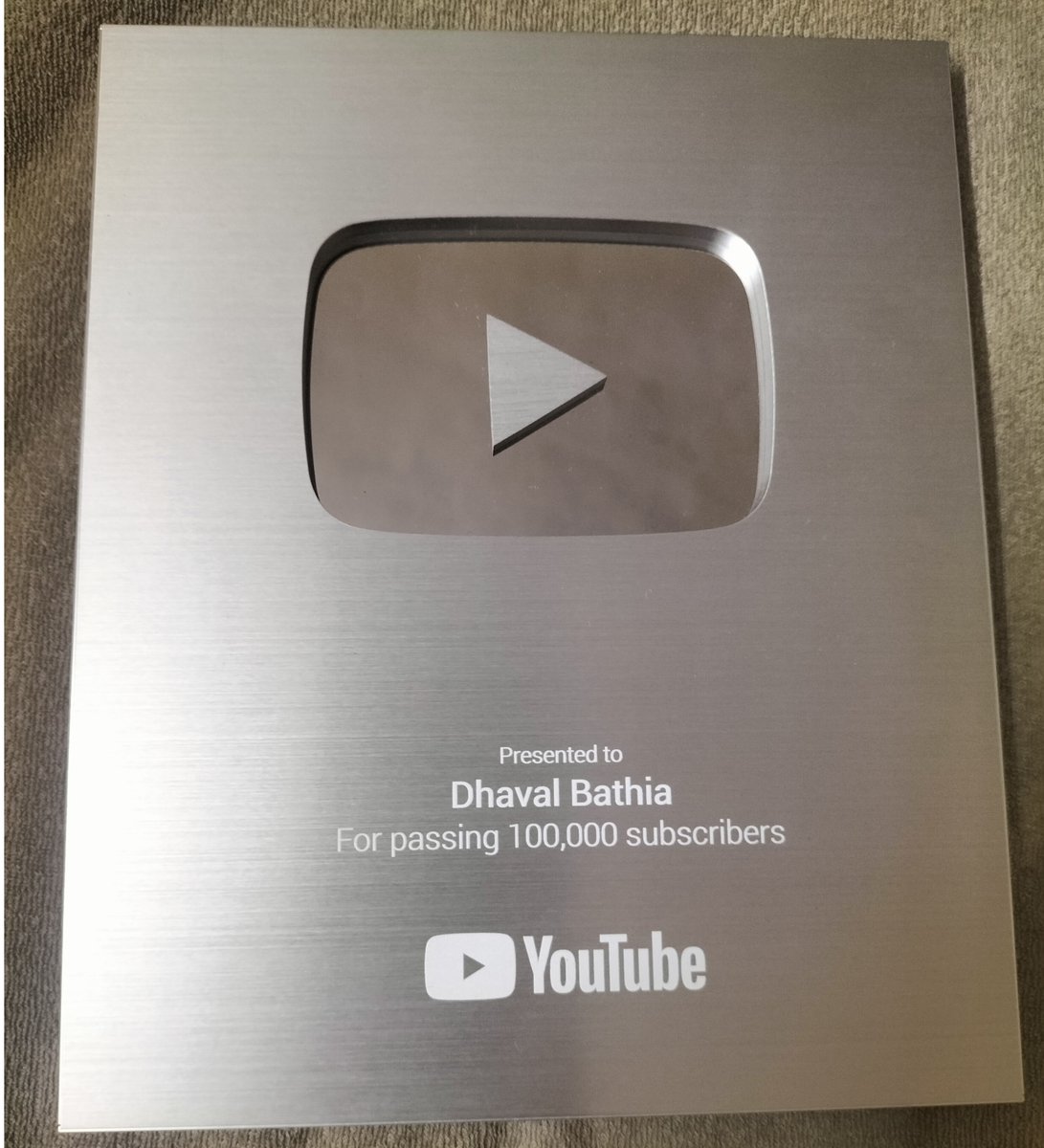 dhavalbathia's tweet photo. YouTube sent this wonderful SILVER PLAY BUTTON today for crossing 100,000 subscribers https://t.co/leTMCerjb5