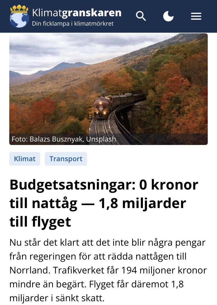 När det gäller flyget öppnar dock regeringen plånboken, och det rejält. Flygskatten tas bort till en summa av 1,8 miljarder. För en bråkdel av summan hade regeringen kunnat rädda nattågslinjerna från Göteborg till Norrland.