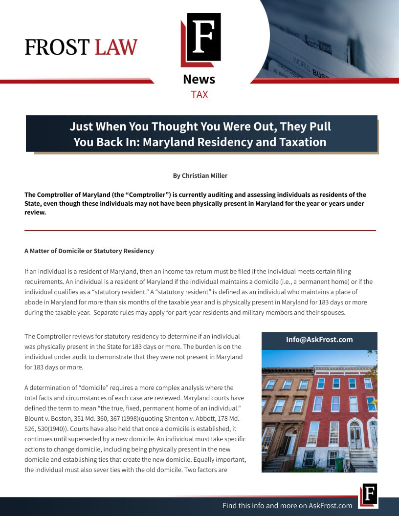 IRSTaxIssues's tweet image. Attention #Maryland residents, the Comptroller of Maryland is conducting #residencyaudits. They’re sending out Information Requests to determine if you’re truly a Maryland resident for #tax purposes.

Don’t get caught off guard! Read the full article here: bit.ly/3zlf2LE