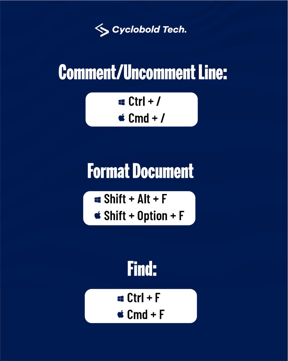 cyclobold's tweet image. Boost your coding efficiency with shortcuts!
Save time, reduce errors, and code like a pro.
#CodeSmart #EfficiencyHacks #DeveloperLife #CycloboldTech
