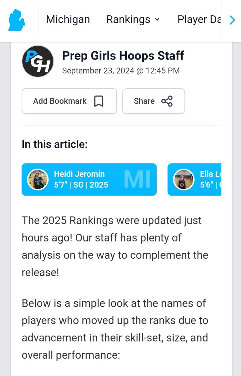 zoeysierer_1's tweet photo. I'm super excited to have moved up in the 2️⃣0️⃣2️⃣5️⃣ Rankings on @PGHMichigan. #110 in Michigan and #17 for the SF position. Thank you @PGHMichigan staff❗️I will continue to improve my game💯

 @CoachColeCC @BShepherdCC @ClintonGBball @ClintonAthletic @MImystics https://t.co/9gyuafiDBb