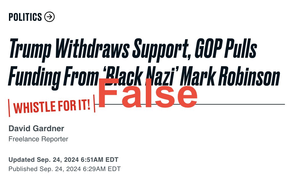 JuddLegum's tweet photo. WTF has happened to @thedailybeast? Trump has enthusiastically endorsed Robinson and has NOT withdrawn his support. Nor does the article provide any evidence to support that contention. https://t.co/o7FDUtv199