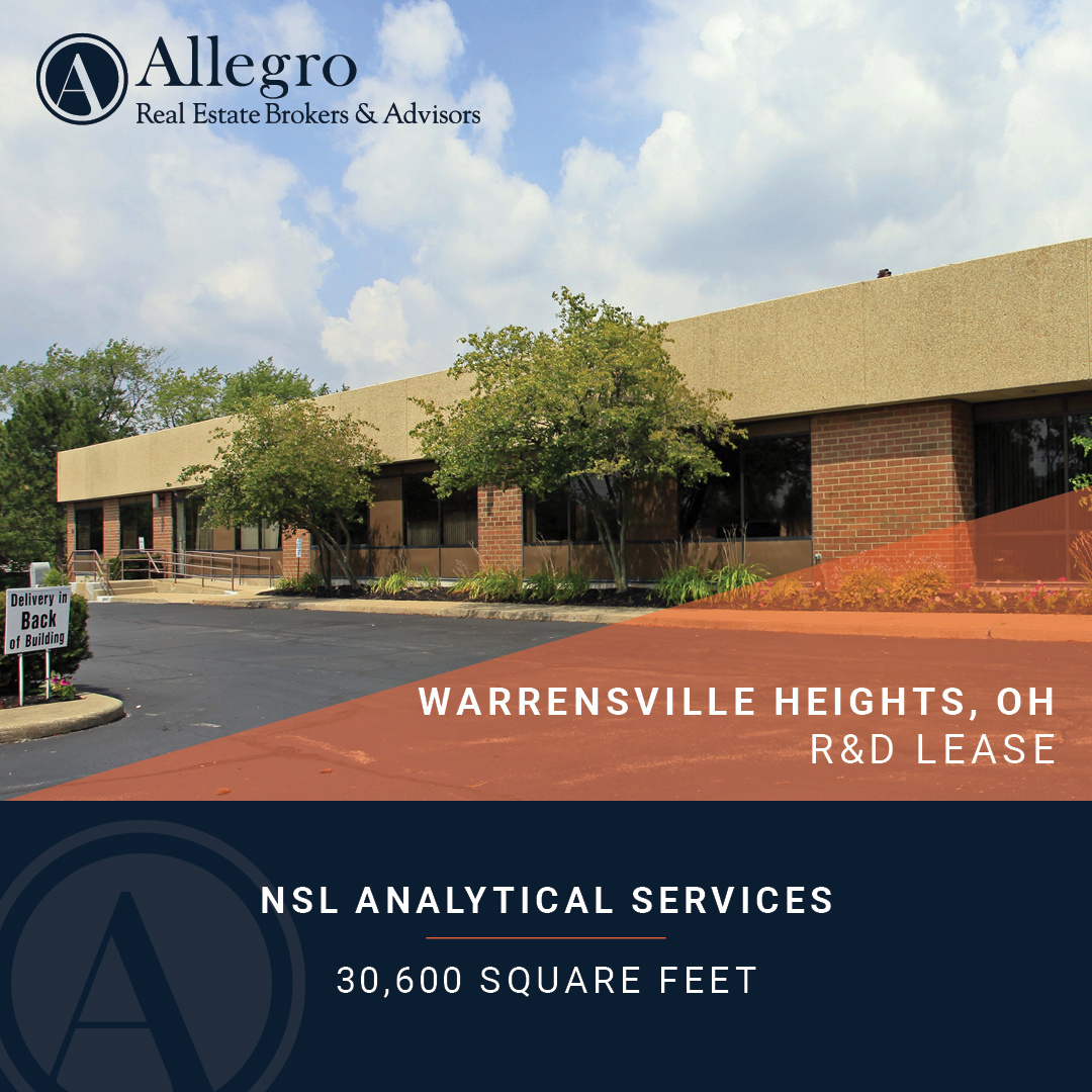 JUST CLOSED | <a href="/NSLAnalytical/">NSL Analytical</a>
<a href="/allegrorealty/">Allegro Real Estate Brokers & Advisors</a> is pleased to have represented NSL Analytical Services on their lease renewal in Warrensville Heights, OH. <a href="/adamgimbel/">Adam Gimbel</a>
#allegrorealty #tenantrepresentation