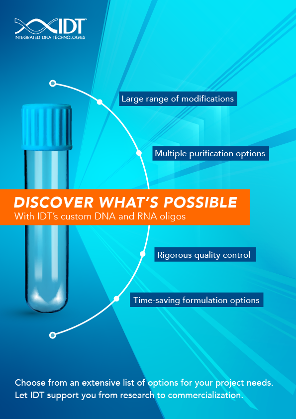 idtdna's tweet photo. Customization is in our DNA! 🧬
Discover what’s possible with our #customDNA and RNA #oligos. Learn more below, and order here: https://t.co/eadouapygP

#customdnaoligos #customrnaoligos https://t.co/6eisaBgMTx