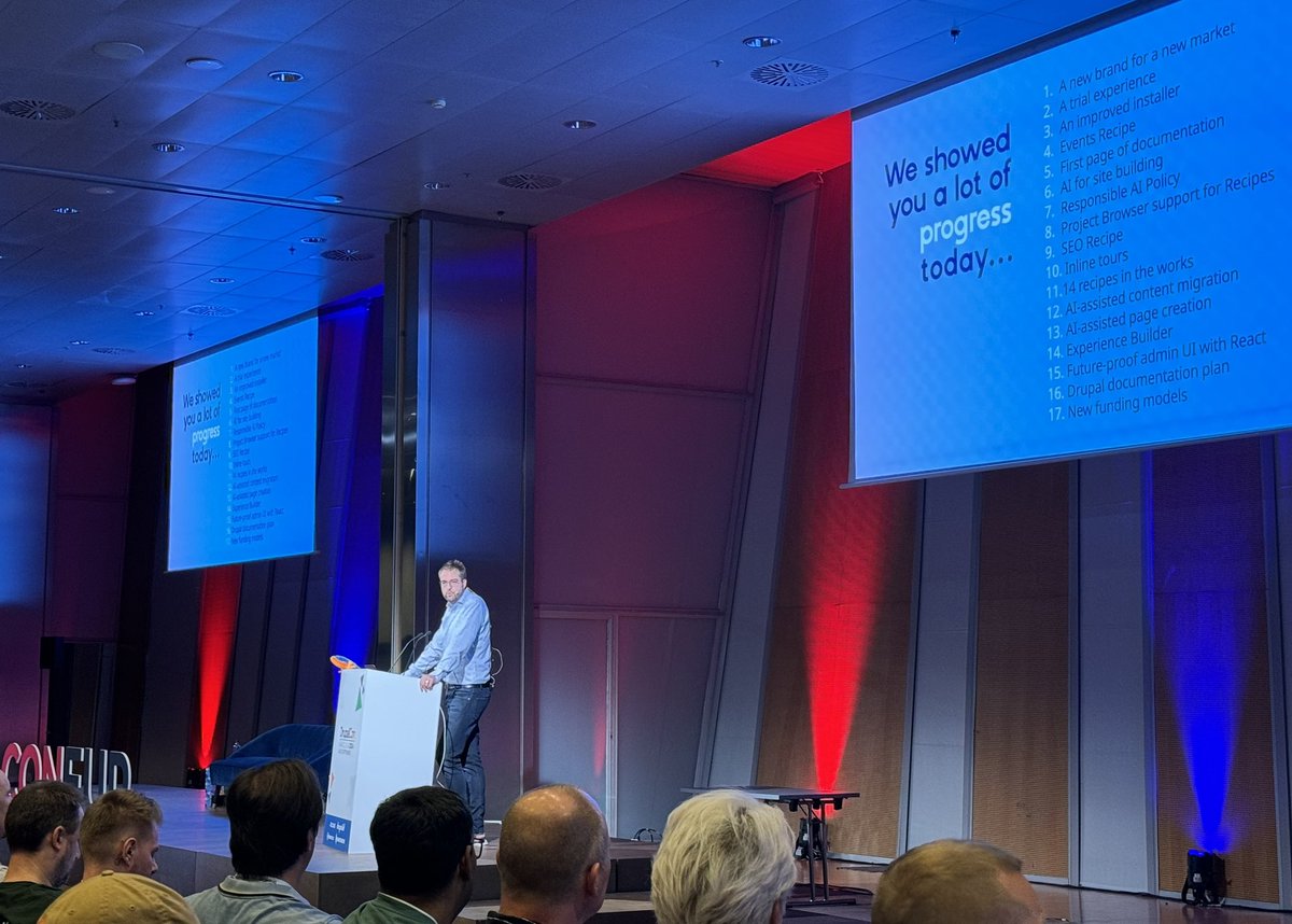 ryanszrama's tweet image. The keynote at this year’s #DrupalCon was an inspiring presentation of innovation and community collaboration. It powerfully showed the fruit of all the work @Dries and @drupalassoc put into developing a model and infrastructure to recognize and reward contribution.