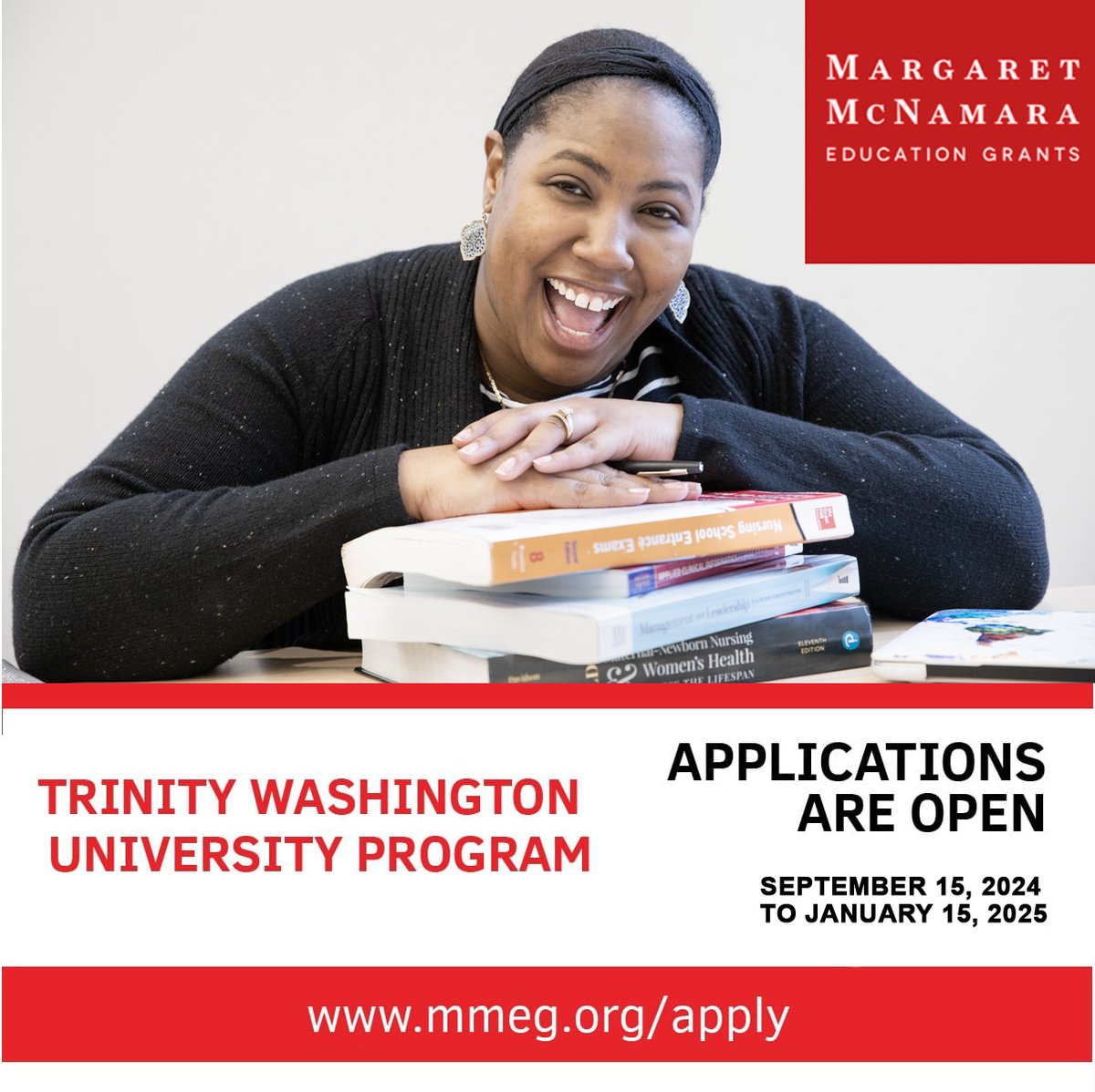 Margaret McNamara Education Grants (@mmeggrants) on Twitter photo Applications opened on September, 15 for our education grants to women studying <a href="/TrinityDC/">Trinity Washington University</a>
Check eligibility criteria: mmeg.org/apply
Be inspired by past grantees: mmeg.org/trinity-grante…
19 students from <a href="/TrinityDC/">Trinity Washington University</a> already benefited from our grants. Applications opened on September, 15 for our education grants to women studying <a href="/TrinityDC/">Trinity Washington University</a>
Check eligibility criteria: mmeg.org/apply
Be inspired by past grantees: mmeg.org/trinity-grante…
19 students from <a href="/TrinityDC/">Trinity Washington University</a> already benefited from our grants.