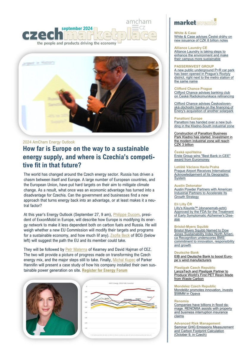 #CzechMarketPlace news is out with an invitation to #AmChamEnergyOutlook (September 27, 9 am in Prague), member company announcements such as new investment into Mondelēz International Opava plant, or promotions, research, events &amp; accomplishments. #AmChamBusinessCommunity