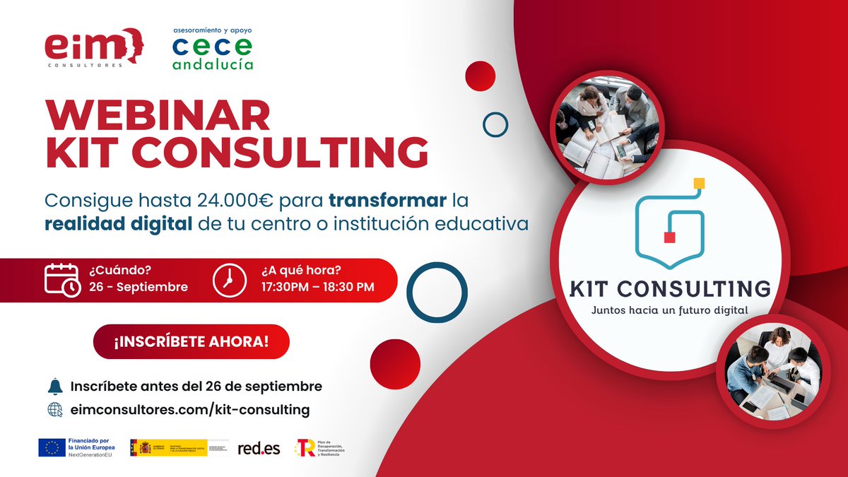 EIMConsultores's tweet photo. ¡Webinar gratuito! Si eres una Pyme, inscríbete ahora en este webinar para informarte de todo lo que el Kit Consulting puede hacer por la Transformación Digital de tu centro de la mano de EIM Consultores. ¡Te vemos dentro! https://t.co/YQlC7OYEf5 https://t.co/li3D8QHn39