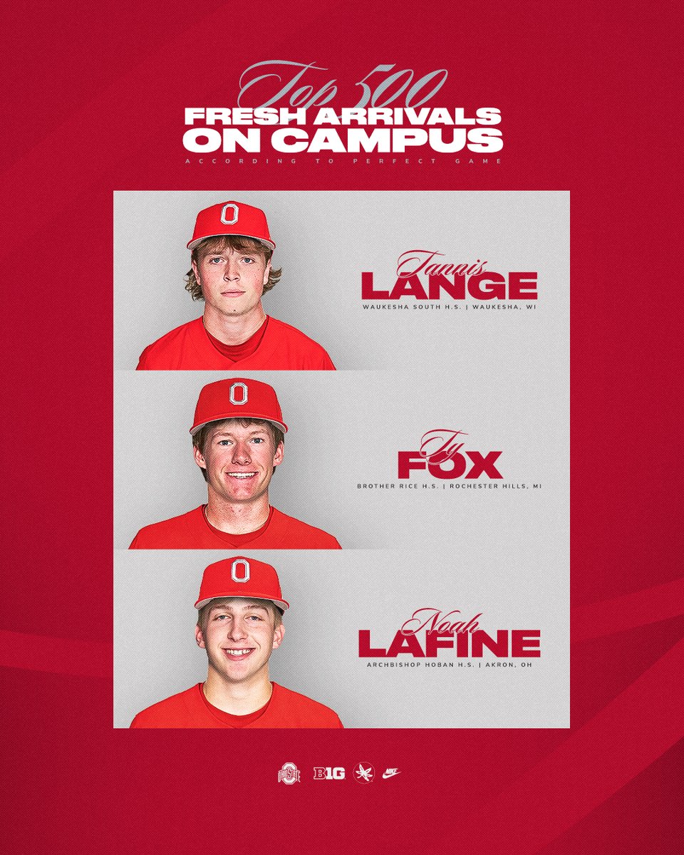 OhioStateBASE's tweet photo. Three of our guys landed on @PerfectGameUSA's list of the top 500 fresh arrivals on campus! 

#GoBucks https://t.co/scAWjRC4FZ