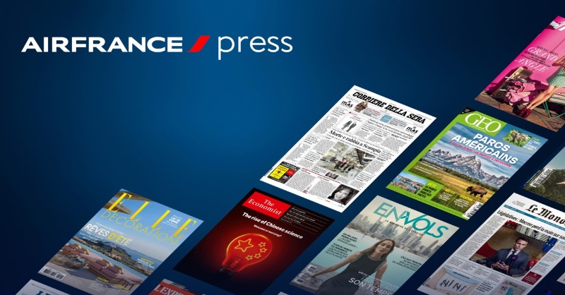 AFnewsroom's tweet photo. L’appli Air France Play devient « Air France Press ».
Réunissant un catalogue de plus de 200 titres de journaux et magazines français et internationaux, Air France Press dispose de nouvelles fonctionnalités pour personnaliser sa lecture avant, pendant ou après le vol.