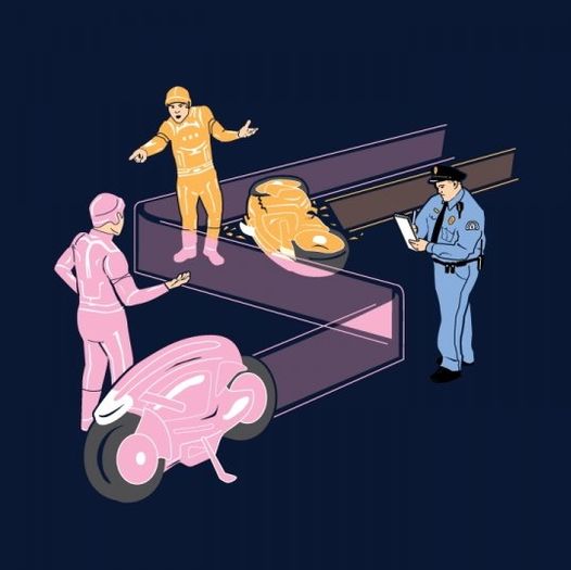 VingTroiSeize's tweet photo. #TRON #Moebius #JeanGiraud #Flynn #CLU #RAM #MCP #ENCOM #LightCycle #Accident #Race https://t.co/BB3MeSQDUr