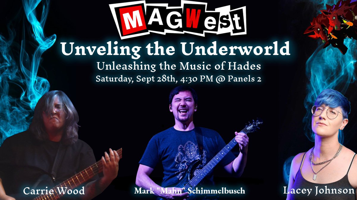 If you'll be at MAGWest, <a href="/supitscarrie/">🔥Carrie🔥</a>, <a href="/LaceyJMusic/">Lacey Johnson Music</a> and I are running a panel on the music of Hades! We'll be geekin' out big time as we deconstruct the soundtrack, with some sidebars about how awesome it is to pet the dog