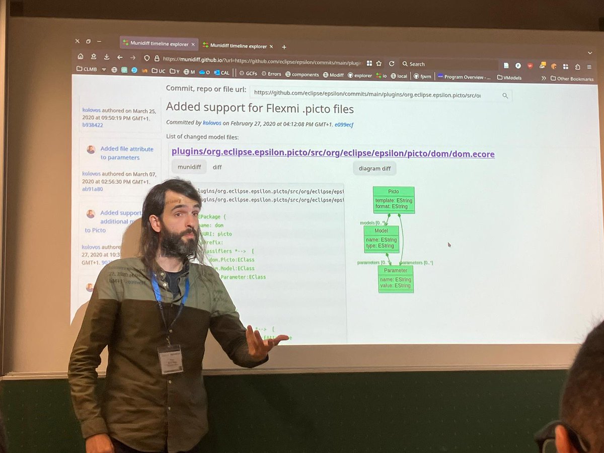 Dimitris Kolovos (@kolovos) on Twitter photo Alfonso de la Vega (<a href="/delavegalfonso/">alfonsodelavega</a>) presenting a web-based tool for exploring changes made to EMF-based models versioned in Git repositories github.com/munidiff/fpvm-… #MODELSconf24 Alfonso de la Vega (<a href="/delavegalfonso/">alfonsodelavega</a>) presenting a web-based tool for exploring changes made to EMF-based models versioned in Git repositories github.com/munidiff/fpvm-… #MODELSconf24