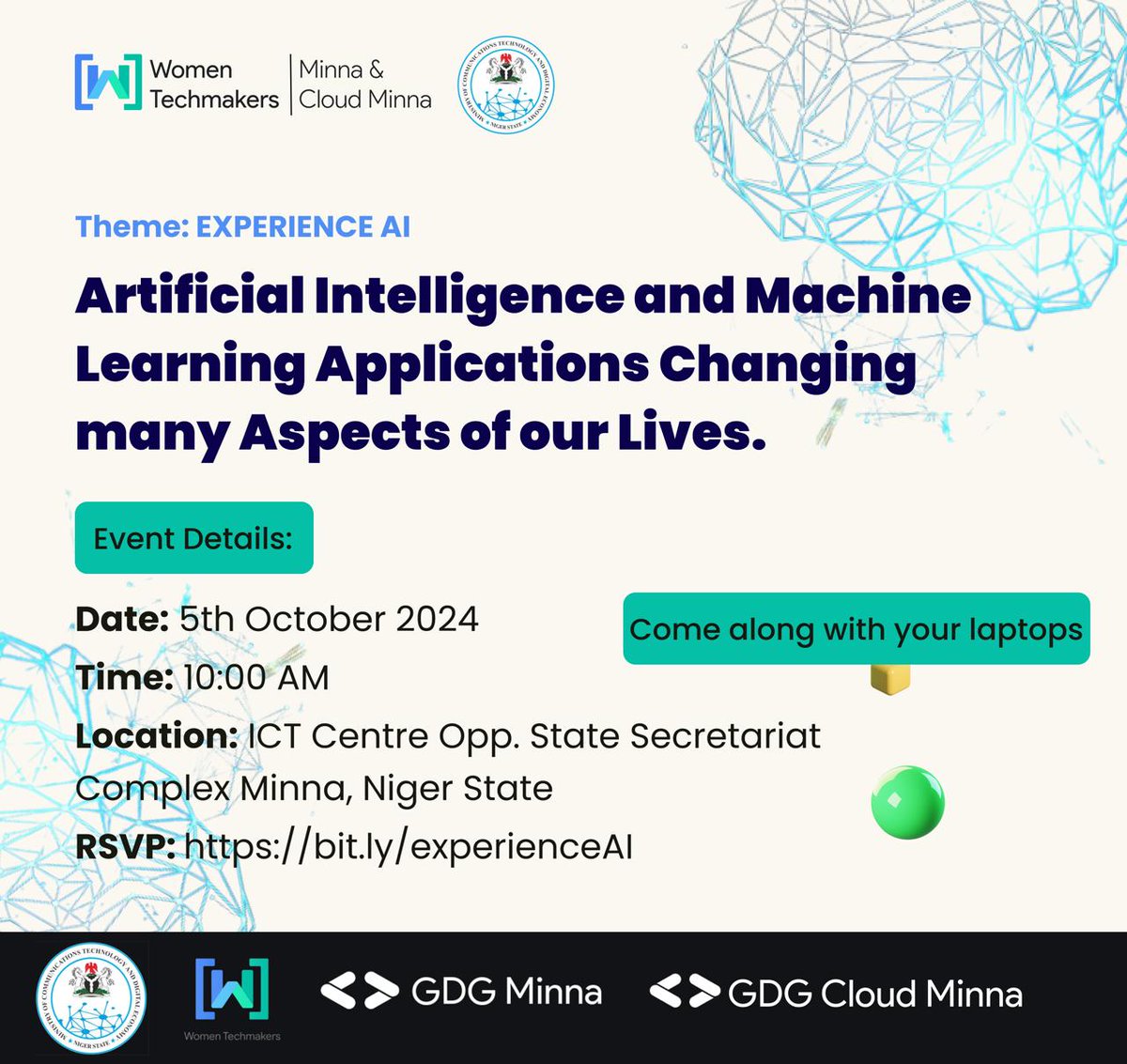 Join Us for the Women TechMakers Minna Events as we explore the world of artificial intelligence and discover its impact on the future of technology at our upcoming event.

Register now: bit.ly/experienceAI!
Don't miss out on this opportunity to connect and learn