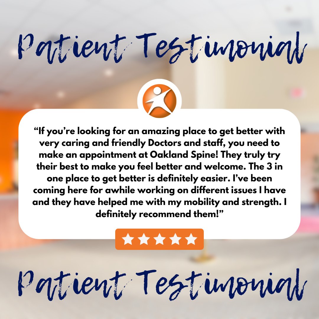 OaklandSpine's tweet photo. Patient Satisfaction is our top priority! We strive to provide each patient with an extraordinary experience for everyone of their appointments! if you had a great experience with Oakland Spine, We want to hear your feedback today! Review us on Google, Yelp or Facebook https://t.co/av9Inw1viD