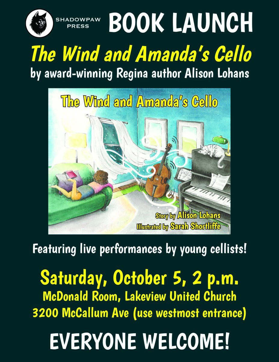 It's new book day! Thanks to Edward Willett /Shadowpaw Press &amp; artist Sarah Shortliffe for bringing THE WIND AND AMANDA'S CELLO to life! Available from Shadowpaw Press: shadowpawpress.com/product/the-wi…
Launch in Regina October 5, 2 p.m., Lakeview United Church, 3200 McCallum Ave.