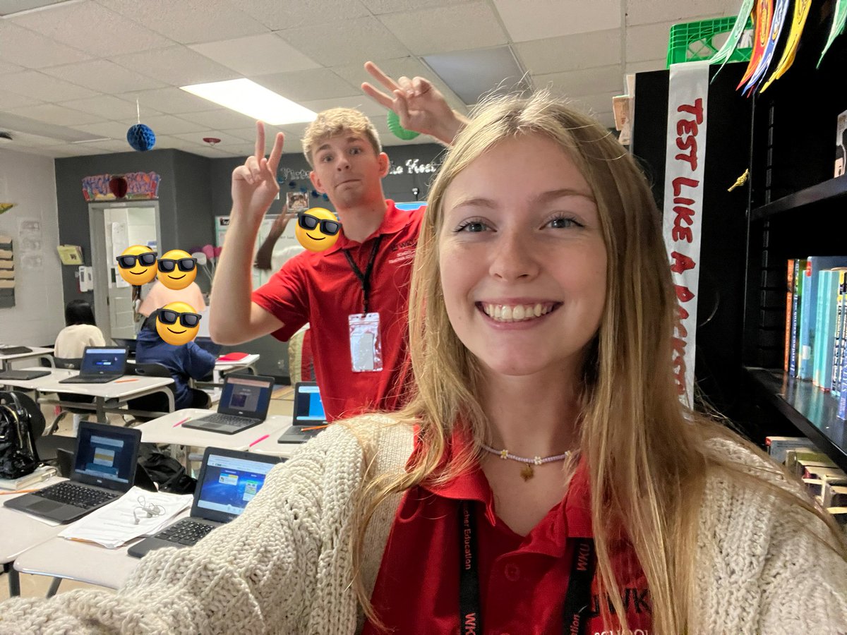 MrTheis04's tweet photo. First lesson was a success! Mrs. Story and I got to teach about theme.

@DrMargarella @WKUSTE @WKUCEBS @CEPTatWKU @DrakesCreekMS https://t.co/eH7h5taaYF
