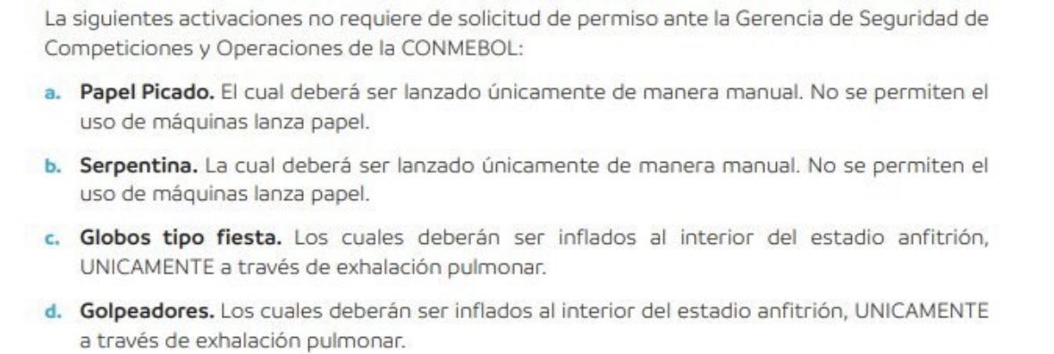Hoy es el día. Volvemos a aclarar que NO ESTÁ prohibido el papel picado, serpentinas ni globos. Esto está en la página OFICIAL de la Conmebol. River no sufrirá sanciones con el recibimiento.

RT para seguir difundiendo.