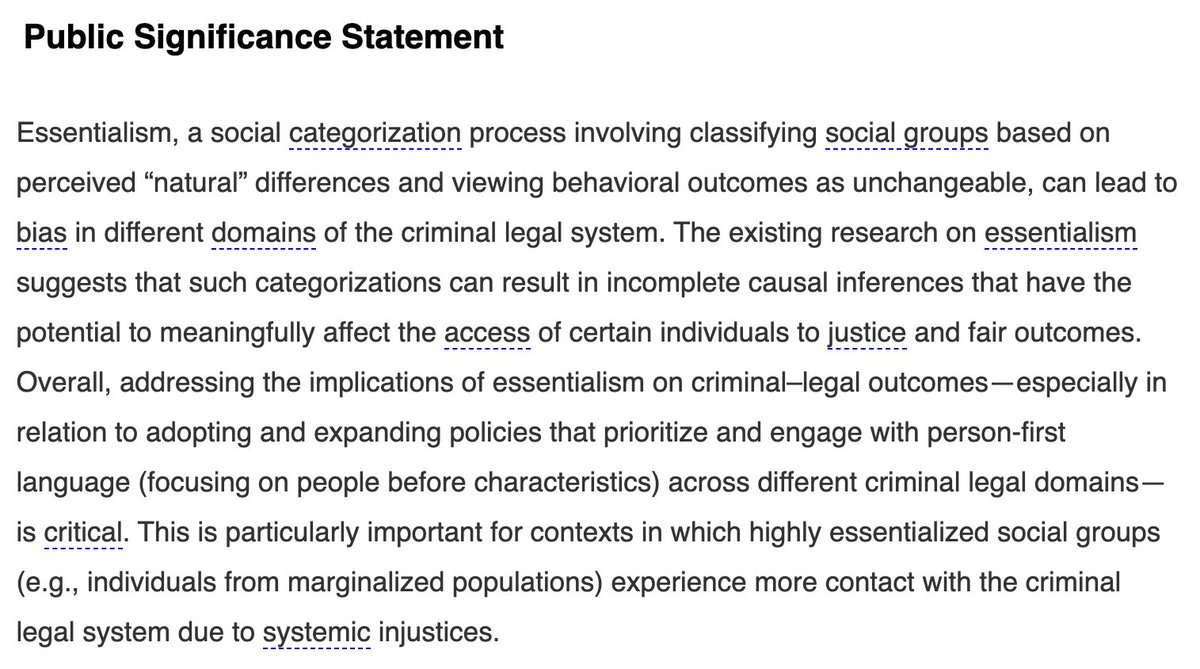 LegalPsych JC (@legalpsychjc) on Twitter photo Essentialism involves classifying social groups based on perceived “natural”, unchangeable differences and can lead to bias in the criminal legal system. So, what can we do about it? See new research from our team led by <a href="/_MaddyMillar/">Maddy Millar</a>.
FREE open link: psycnet.apa.org/fulltext/2025-… Essentialism involves classifying social groups based on perceived “natural”, unchangeable differences and can lead to bias in the criminal legal system. So, what can we do about it? See new research from our team led by <a href="/_MaddyMillar/">Maddy Millar</a>.
FREE open link: psycnet.apa.org/fulltext/2025-…