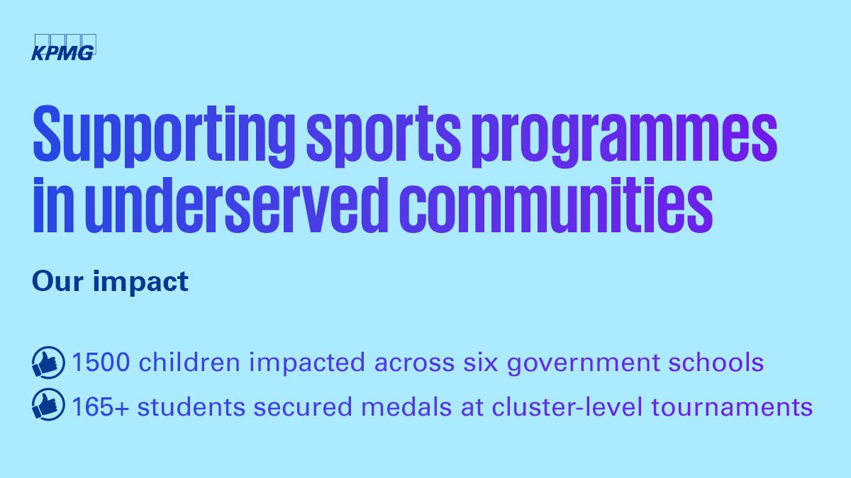 KPMGIndia's tweet image. #KPMGIMPACT | Our #sportsexcellence programme recognises the transformative power of #sports in fostering physical wellbeing, teamwork, discipline, resilience, &amp;amp; leadership skills, crucial for academic success &amp;amp; personal development of children. Know more social.kpmg/OurImpactPlan2…